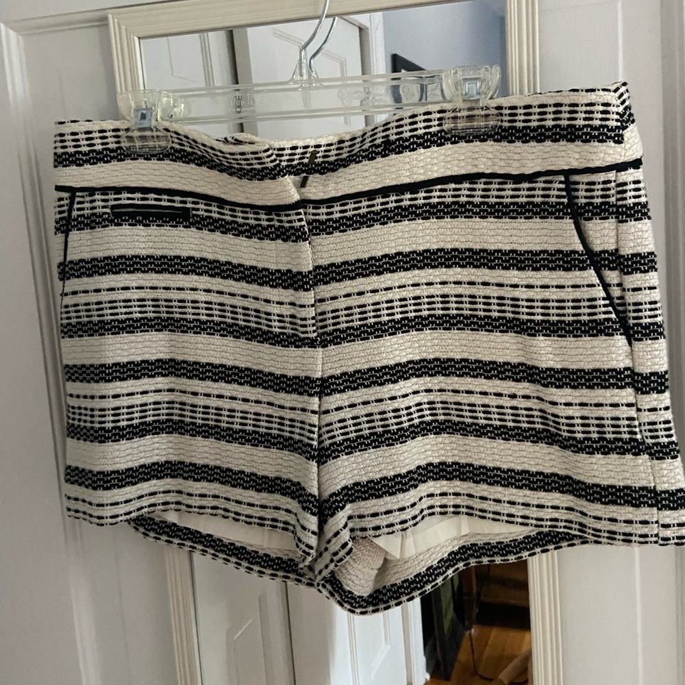 LOFT Black and Cream Striped Shorts